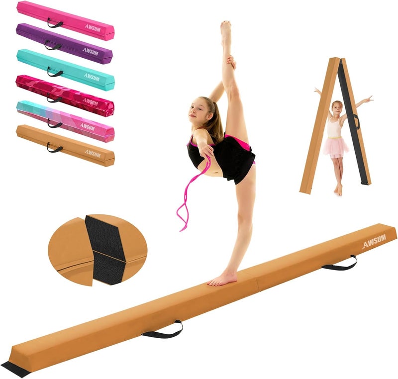 AWSUM Balance Beam for Kids with Carry Bag, 6ft/8ft/9ft/10ft Anti-Slip Folding Gymnastics Equipment, Suede Cover, for Home Training School, Toddler to Teen - Image 1